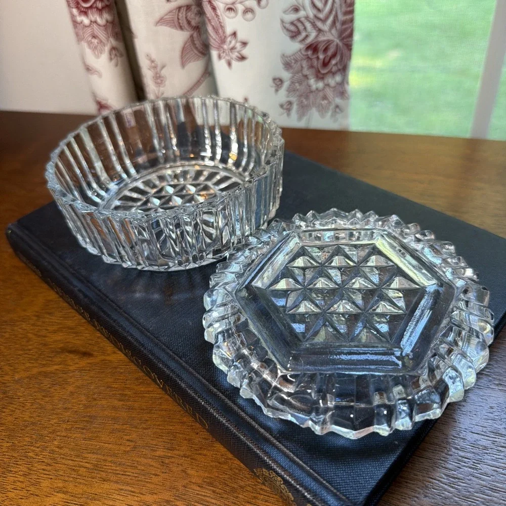 Vintage Pressed Glass Clear Vanity Lidded Powder Jar